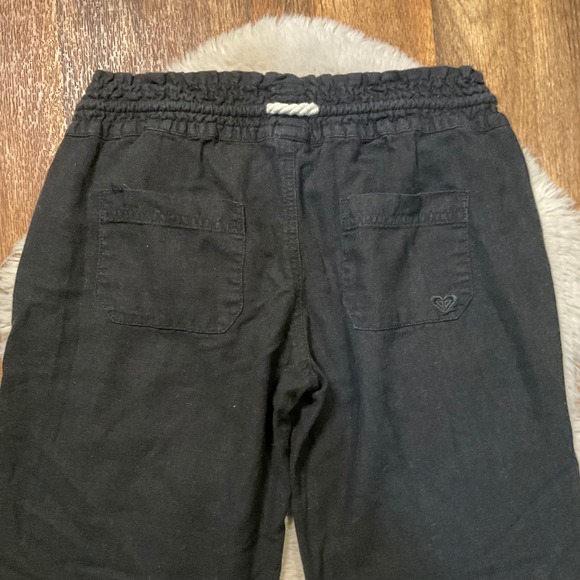 Roxy Pants Size Small Black Linen Blend Drawstring Waist Womens - Picture 9 of 11